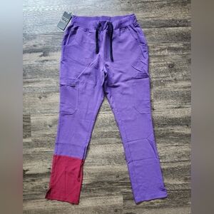 NWT Pledge 5 Purple Red Burgandy Color Block Medical Scrub Pants